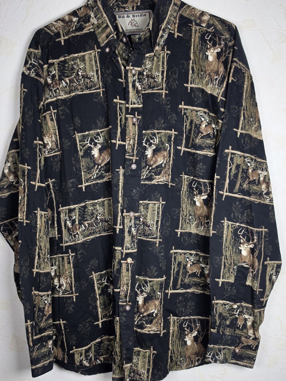 Bit & Bridle Outfitters Deer Printing Button Up Long Sleeve Shirt Mens Medium